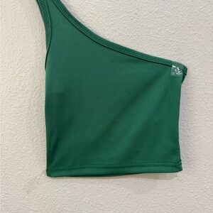 Green One-Shoulder Ribbed Top